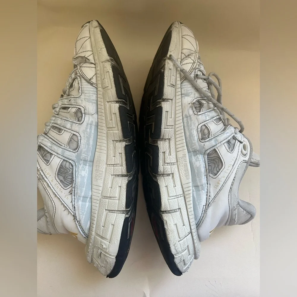 Versace White and Gray Men's Runner Sneakers with Gold Accents